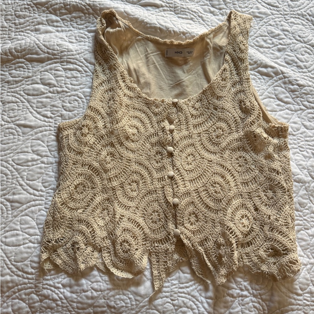 Mango Beige Crochet Lace Tank Top